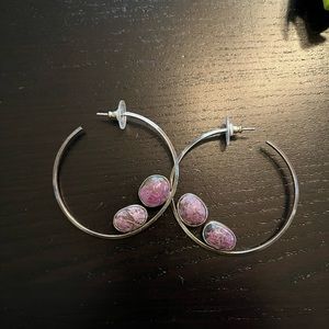 Artisan Handmade Sterling and Stone Hoop Earrings